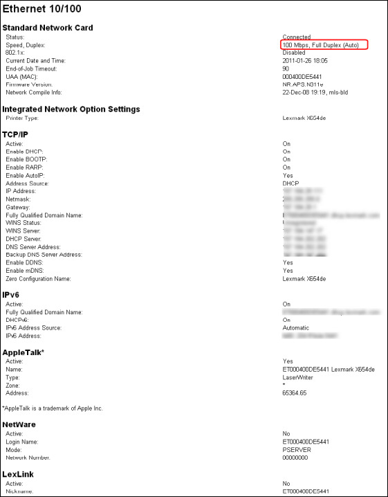 No activity light on the port, network speed negotiation